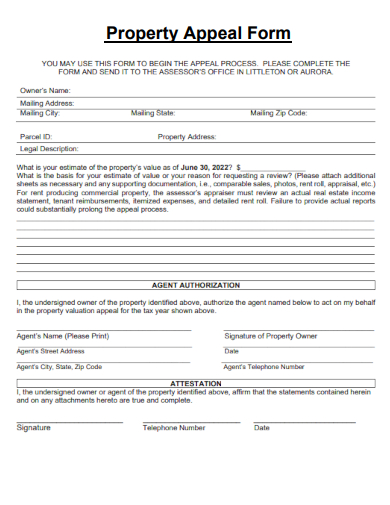 sample property appeal form template