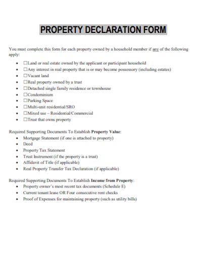 sample property declaration form template