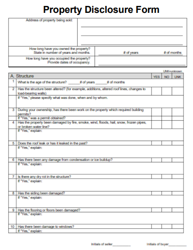sample property disclosure form template