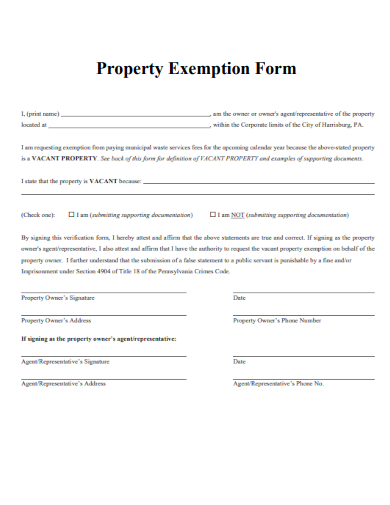 sample property exemption form template