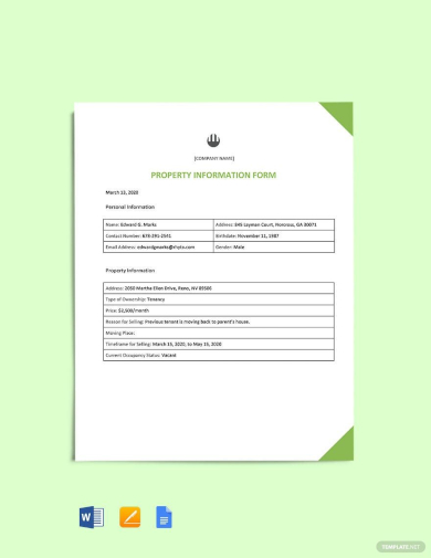 sample property information form template