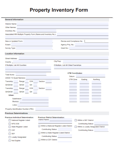 sample property inventory form template