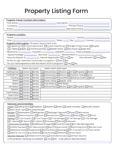 sample property listing form template