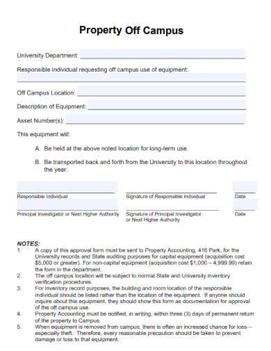 sample property off campus form template