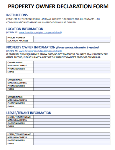 sample property owner declaration form template