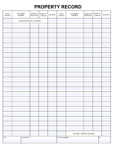 sample property record form template