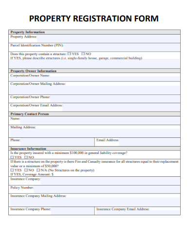 sample property registration form template