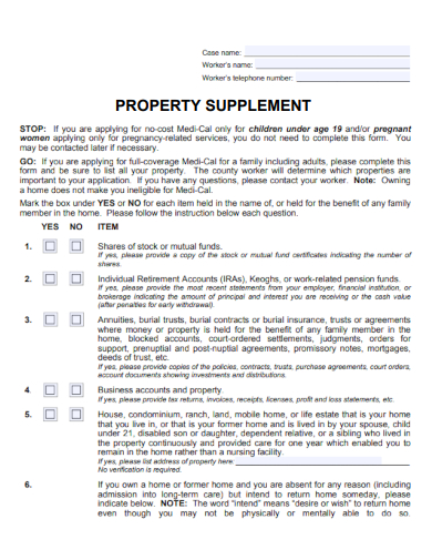sample property supplement form template