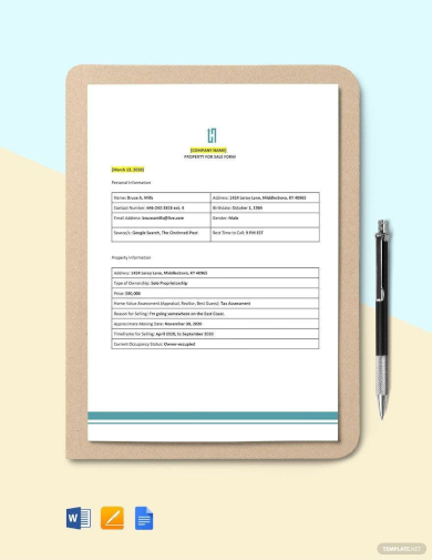 sample property for sale form template