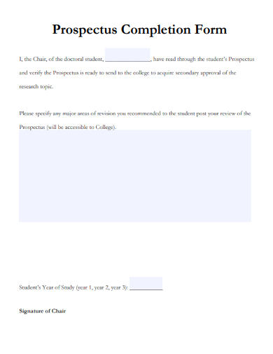 sample prospectus completion form template