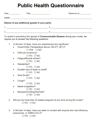 sample public health questionnaire template
