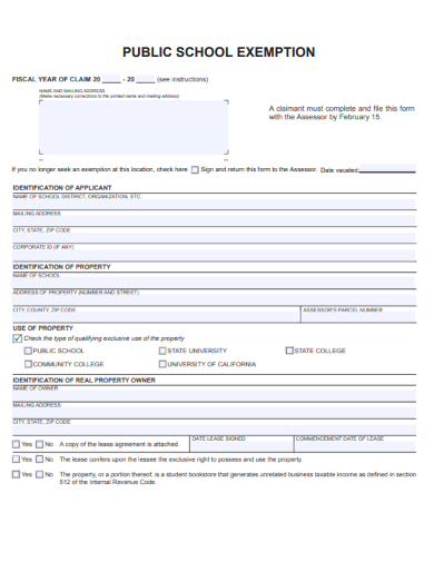 sample public school exemption form template