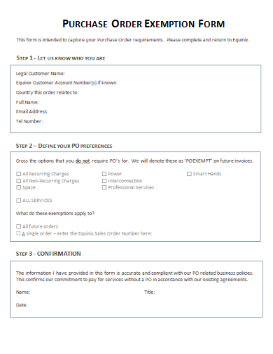 sample purchase order exemption form template