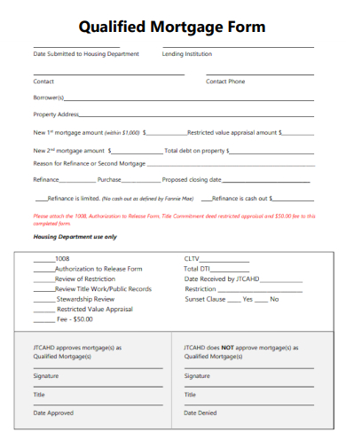 sample qualified mortgage form template