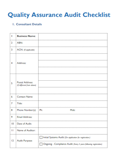 sample quality assurance audit checklist template