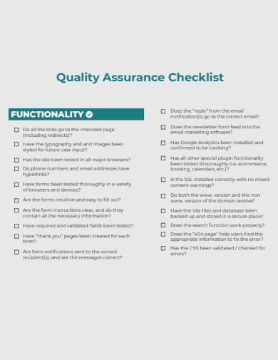 sample quality assurance checklist printable template