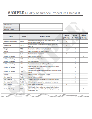 sample quality assurance procedure checklist template