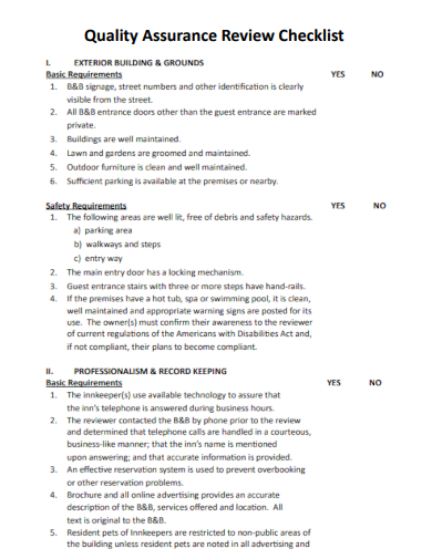 sample quality assurance review checklist template