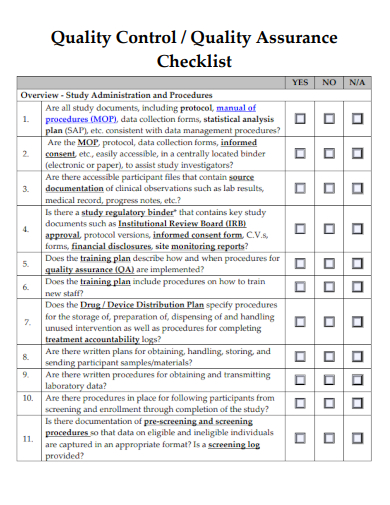 sample quality control quality assurance checklist template