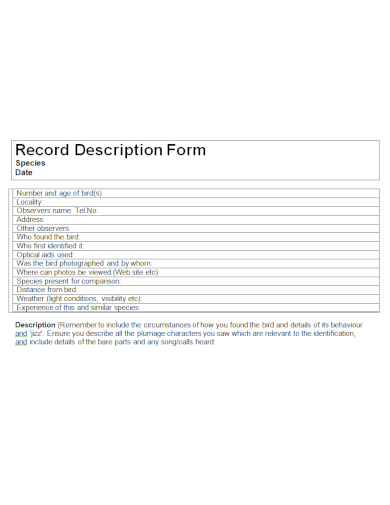 sample record description form template