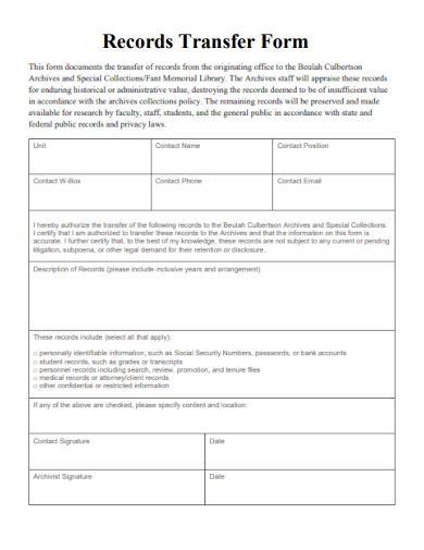sample records transfer form template
