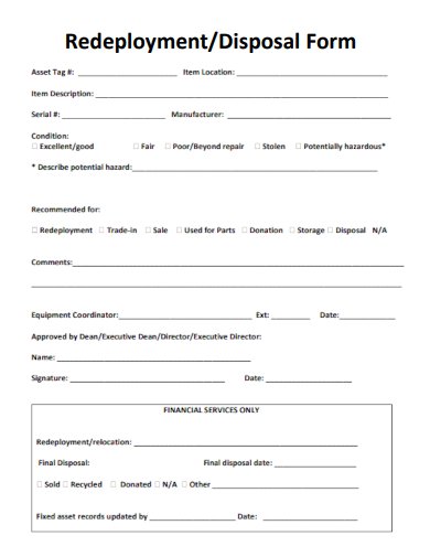 sample redeployment disposal form template