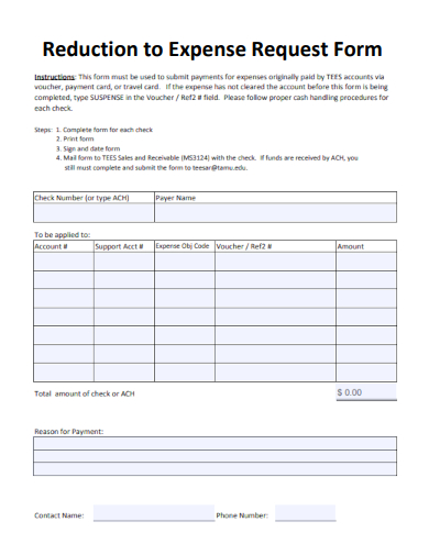 sample reduction to expense request form template