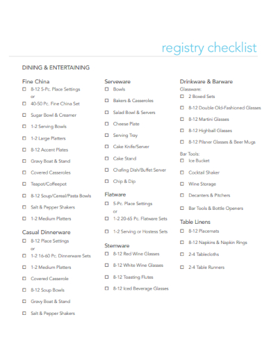 sample registry checklist blank template