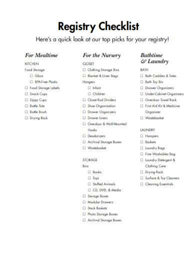 sample registry checklist editable template