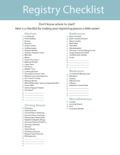 sample registry checklist printable template
