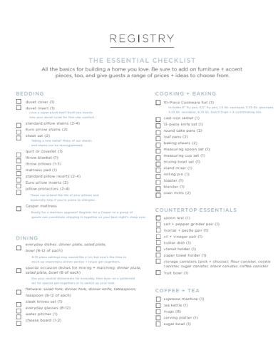 sample registry essential checklist template
