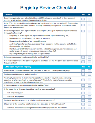 sample registry review checklist template