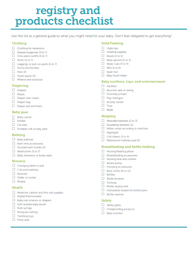 sample registry and products checklist template