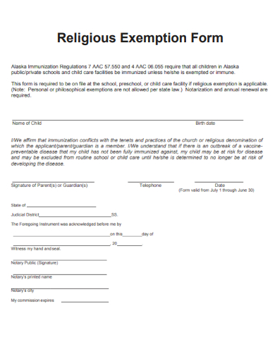 sample religious exemption form template