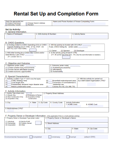 sample rental set up and completion form template