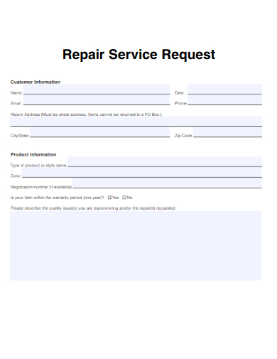 sample repair service request template