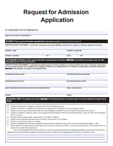 sample request for admission application form template