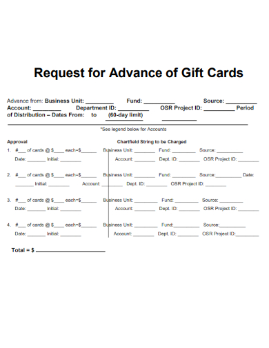 sample request for advance of gift card template
