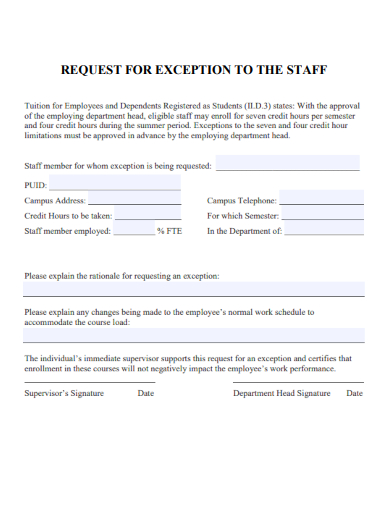 sample request for exception to the staff template