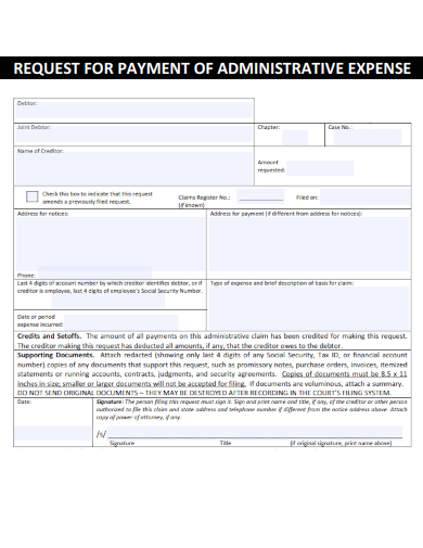 sample request for payment of administrative expense form template