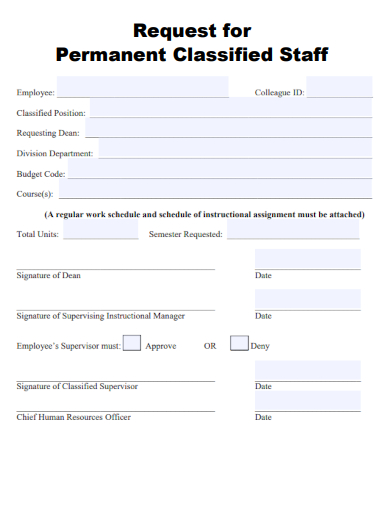 sample request for permanent classified staff template