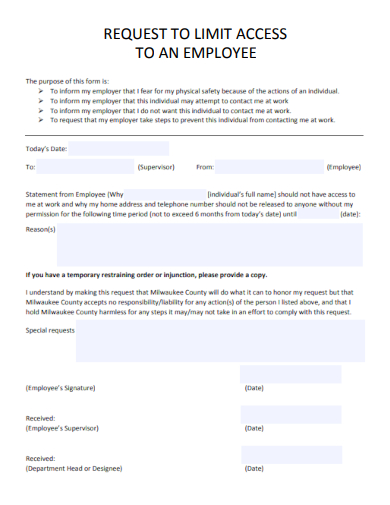 sample request to limit access to an employees template