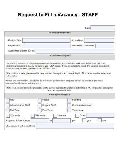 sample request to fill a vacancy staff template