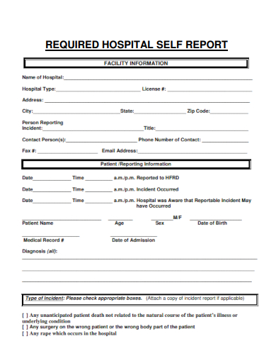 sample required hospital self report template