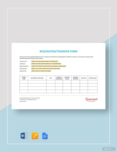 sample requisition transfer form template