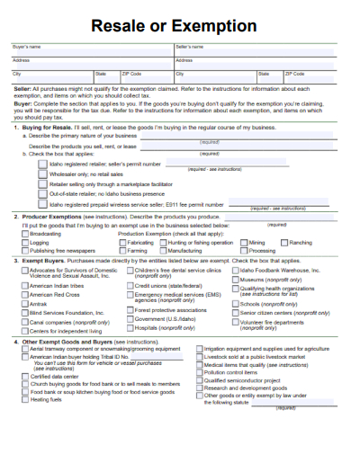 sample resale exemption form template