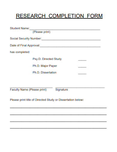 sample research completion form template