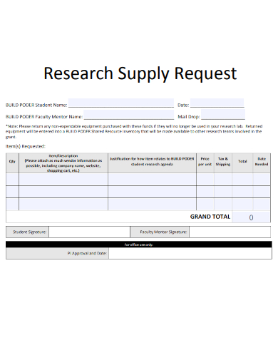 sample research supply request template