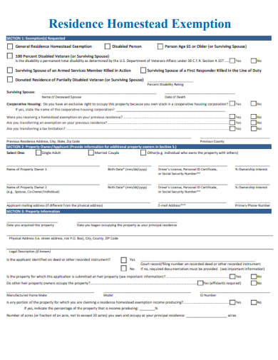 sample residence homestead exemption form template