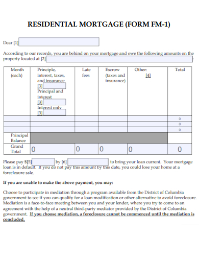 sample residential mortgage form template